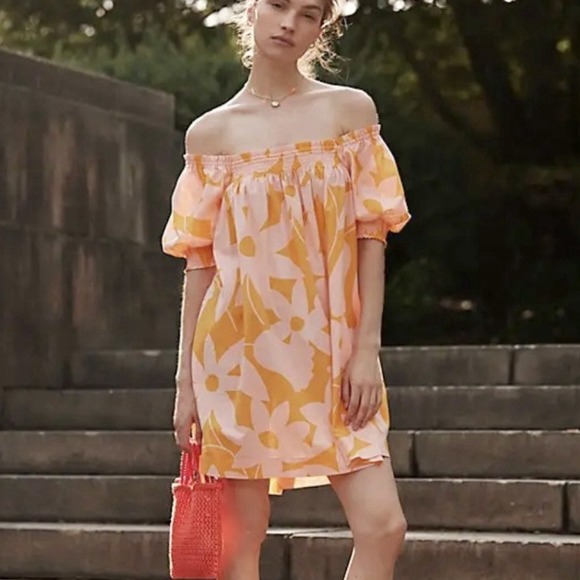 Free People Dresses & Skirts - Free People Mila Floral Printed Mini Dress in Tangerine Combo Size Medium NWOT